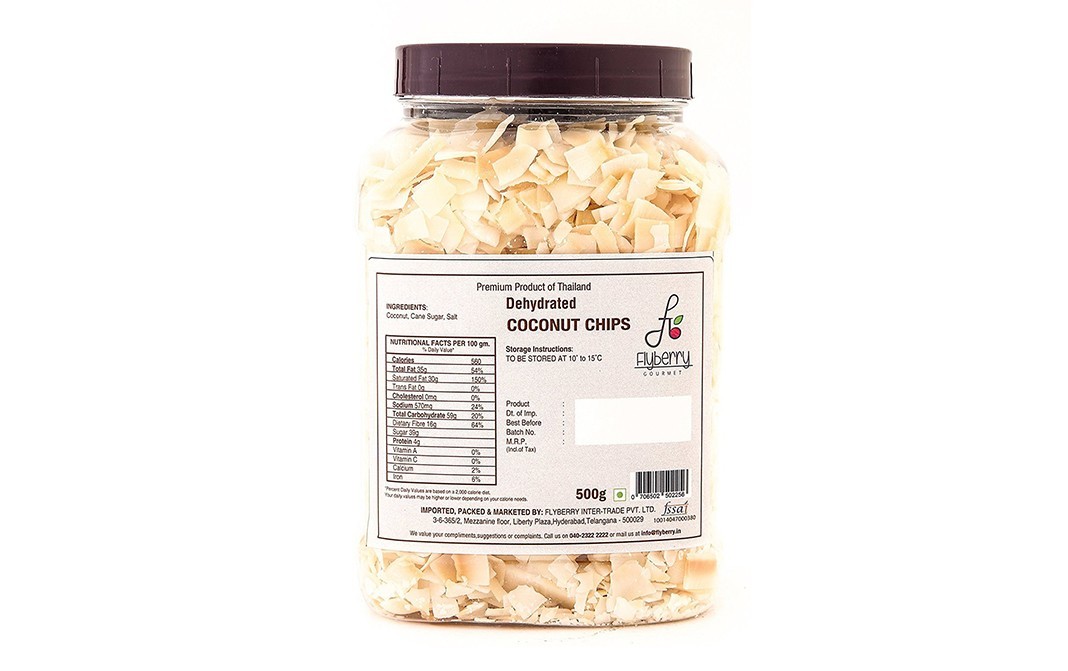 Flyberry Gourmet Dehydrated Coconut Chips    Plastic Jar  500 grams